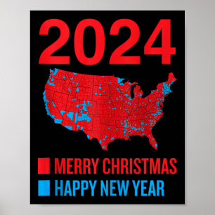 2024 Accurate Election Map Merry Christmas Happy N Poster
