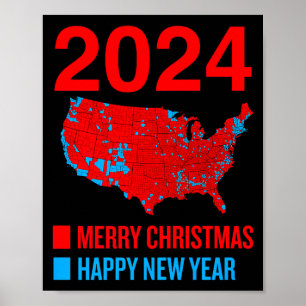 2024 Accurate Election Map Merry Christmas Happy N Poster