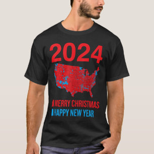2024 Accurate Election Map Merry Christmas Happy N T-Shirt