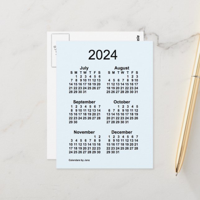 2024 Alice Blue 6 Month Mini Calendar by Janz Postcard (Front/Back In Situ)