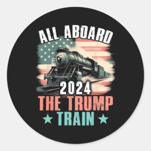 2024 All Aboard The Trump Train 2024 Usa Flag  Classic Round Sticker