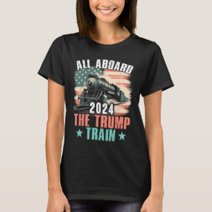 2024 All Aboard The Trump Train 2024 Usa Flag  T-Shirt