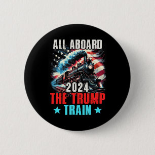 2024 All Aboard The Trump Train Us American Flag  6 Cm Round Badge