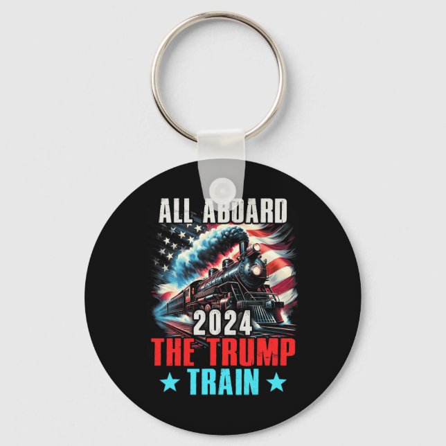 2024 All Aboard The Trump Train Us American Flag  Key Ring (Front)