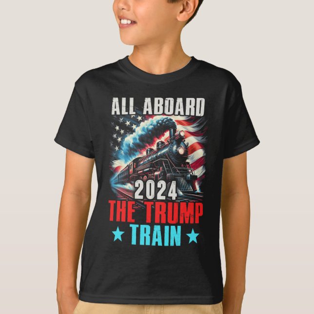 2024 All Aboard The Trump Train Us American Flag  T-Shirt (Front)