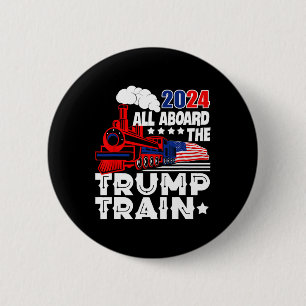 2024 All Aboard The Trump Train Usa American Flag  6 Cm Round Badge