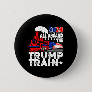 2024 All Aboard The Trump Train Usa American Flag  6 Cm Round Badge