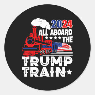 2024 All Aboard The Trump Train Usa American Flag  Classic Round Sticker
