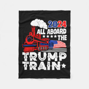 2024 All Aboard The Trump Train Usa American Flag Fleece Blanket