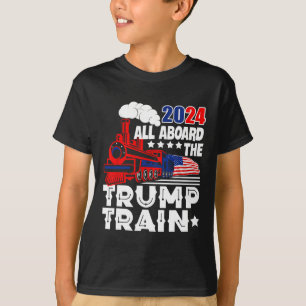 2024 All Aboard The Trump Train Usa American Flag T-Shirt