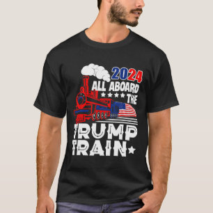 2024 All Aboard The Trump Train Usa American Flag T-Shirt