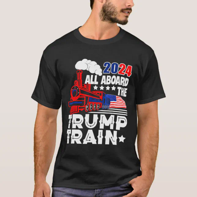 2024 All Aboard The Trump Train Usa American Flag TShirt Zazzle.co.nz