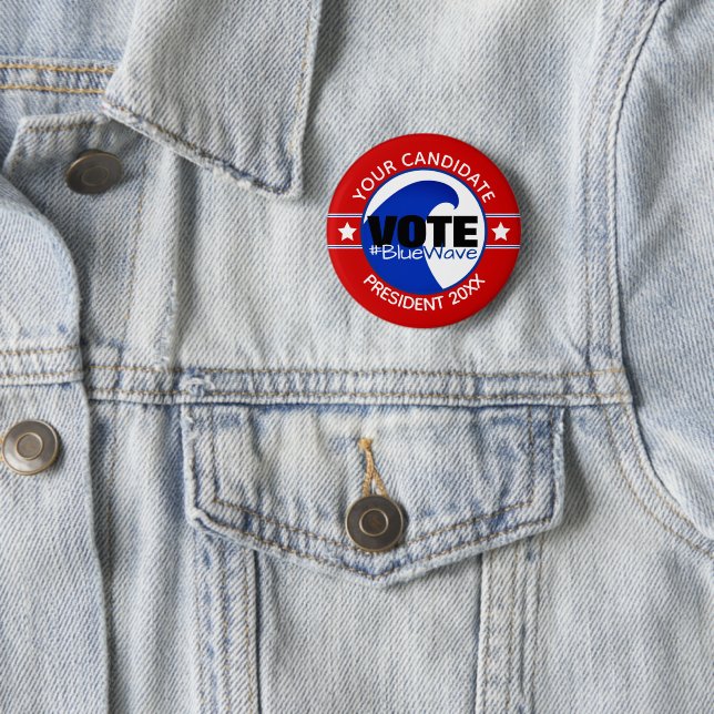 2024 ANY CANDIDATE Blue Wave | Candidate Template 6 Cm Round Badge (In Situ)