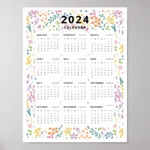 2024 At A Glance Calendar Wildflower Pattern Poster