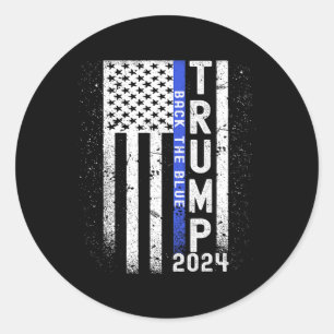 2024 Back The Blue American Flag Blue Line 4th Of  Classic Round Sticker