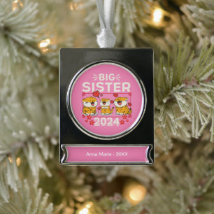 2024 Big Sister Tiger Love Hearts Silver Plated Banner Ornament