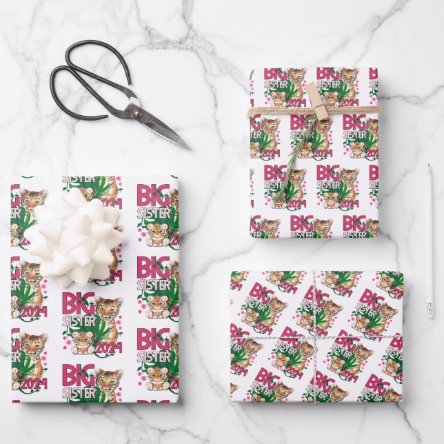 2024 Big Sister - Tropical Jungle Tiger Wrapping Paper Sheet (Front)