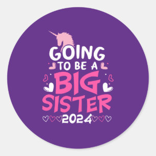 2024 Big Sister Unicorn Hearts Classic Round Sticker