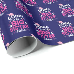 2024 Big Sister Unicorn Hearts Wrapping Paper