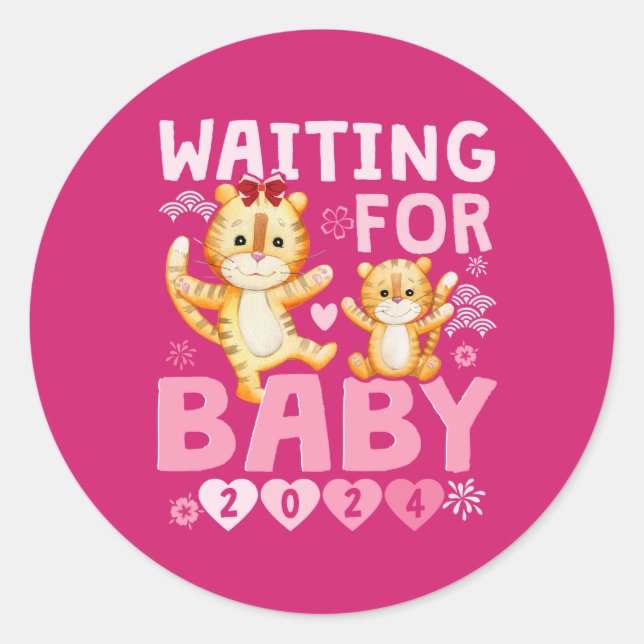 2024 Big Sister Waiting for Baby Cute Tigers Classic Round Sticker (Front)