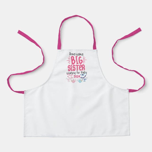 2024 Big Sister Waiting for New Baby Sibling Apron (Front)