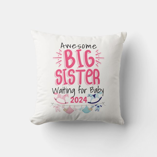 2024 Big Sister Waiting for New Baby Sibling Cushion (Front)