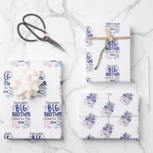 2024 Big Sister Waiting for New Baby Sibling Wrapping Paper Sheet