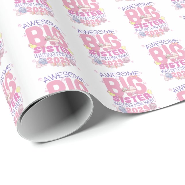 2024 Big Sister Waiting for New Baby Wrapping Paper (Roll Corner)
