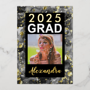 2024 Black Gold Watercolor Art Photo Graduation