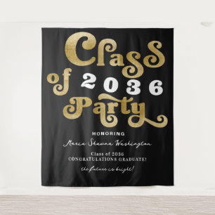 2024 Black Retro Custom Graduation Party Backdrop Tapestry