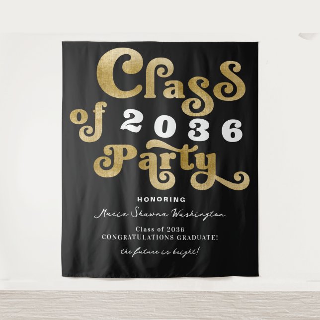 2024 Black Retro Custom Graduation Party Backdrop Tapestry (Front)