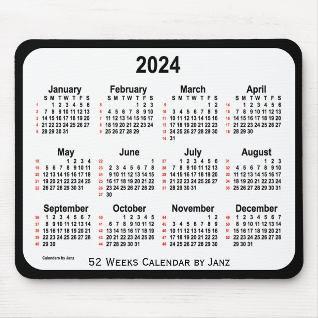 2024 Black Two Tone 52 Weeks Calendar by Janz Mouse Pad (Front)