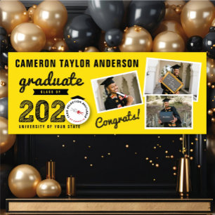 2024 Bold Sketch Three Photo Collage Grad Party Banner