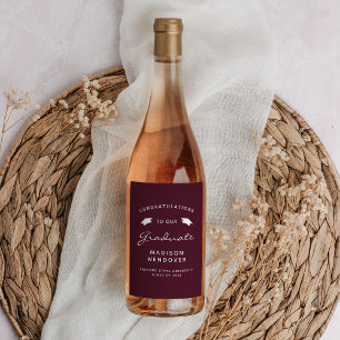 2024 Burgundy White Script Cap Graduation Wine Label