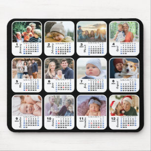 2024 Calendar 12 Family Photo Collage US Holidays  Mouse Pad