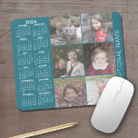 2024 Calendar - 6 photo collage - blue Mouse Pad<br><div class="desc">A 2024 calendar with a place for 6 photos. You can add a name,  monogram or other custom text. The calendar is uncluttered and easy to read. You can change the background colour if you click on the customise link and go to the advanced design area.</div>