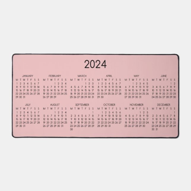 2024 Calendar Baby Pink Colour Background Desk Mat (Front)