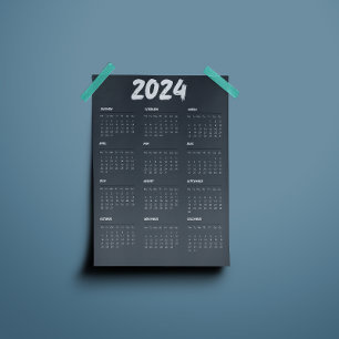 2024 Calendar Black And White Simple  Programme