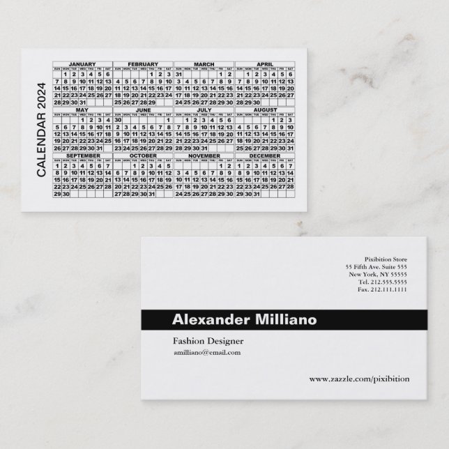 2024 Calendar Business Card horizontal White (Front/Back)
