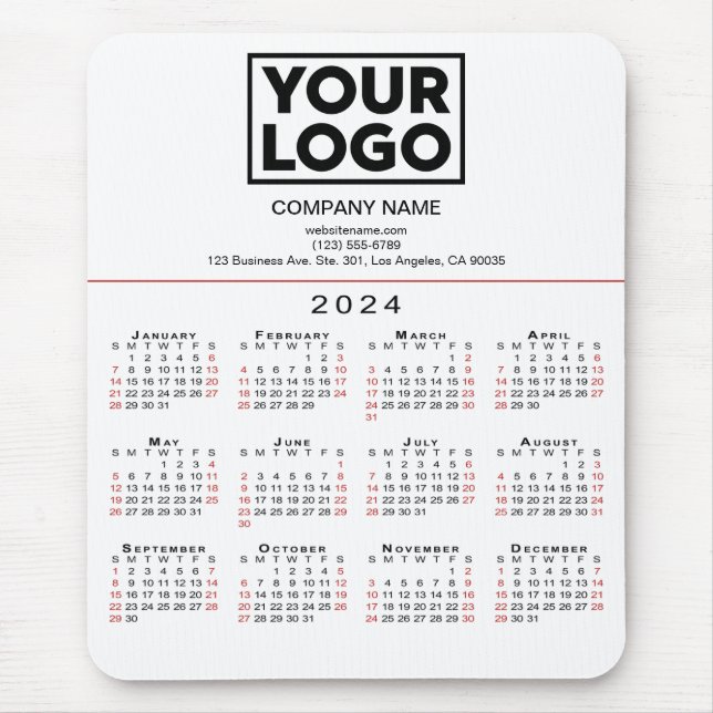 2024 Calendar Business Logo and Text on White Mouse Pad (Front)