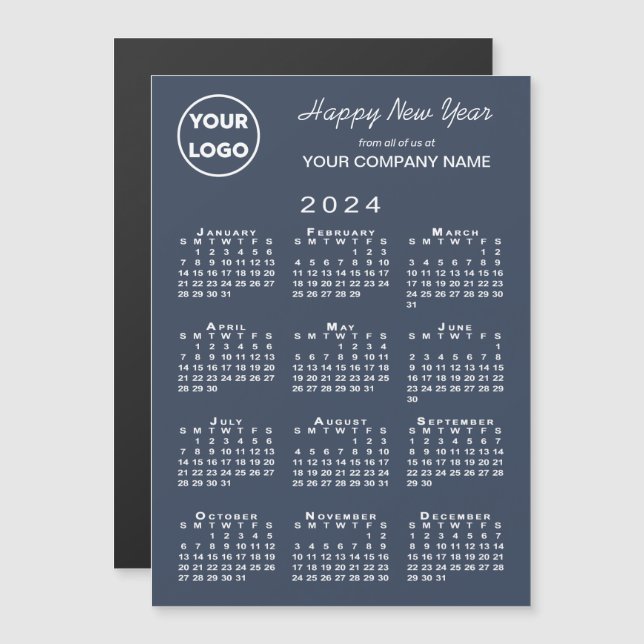 2024 Calendar Business Logo Navy Holiday Magnet (Front/Back)