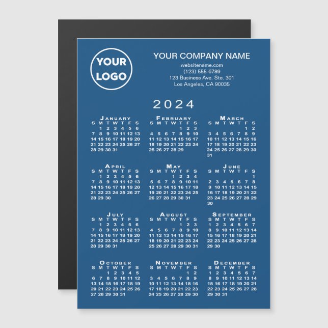 2024 Calendar Business Logo Text Blue Magnet Card (Front/Back)