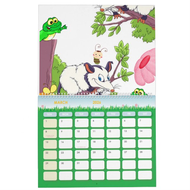 2024 Calendar Colourful Frog Opossum Floral (Mar 2026)