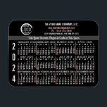 2024 Calendar Custom Business Logo Name Black Easy Magnet<br><div class="desc">These professional-looking 2024 calendar flexible magnets are perfect for your company office branding and marketing. They have bold numbers in white and light red on black. Above that, brand your business with your corporate logo, business name, website, phone, address, and a slogan. These simple, practical calendar magnets are perfect for...</div>