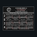 2024 Calendar Custom Business Logo Name Black Easy Postcard<br><div class="desc">These professional-looking 2024 calendar postcards are perfect for your company office branding and marketing. They have bold numbers in white and light red on black. Above that, brand your business with your corporate logo, business name, website, phone, address, and a slogan. These simple, practical calendar postcards are perfect for your...</div>