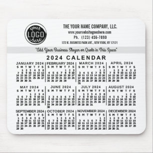 2024 Calendar Custom Business Logo Name Easy White Mouse Pad