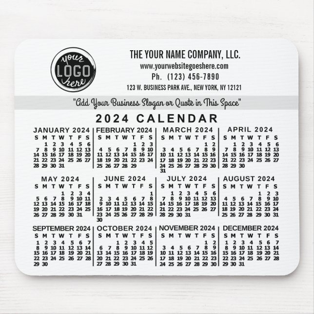2024 Calendar Custom Business Logo Name Easy White Mouse Pad (Front)