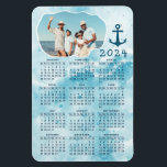 2024 Calendar Custom Photo Coastal Magnet<br><div class="desc">Create your own full year 2024 magnetic photo calendar that features a stylish coastal design in teal aqua blue colours decorated with an anchor. This 4x6 mini magnet calendar is perfect for personal using,  and as a practical gift for your family and friends.</div>