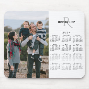 2024 Calendar Custom Photo Monogram Name on White Mouse Pad