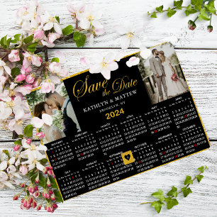 2024 Calendar Elegant Script 2 Photo Save The Date Magnetic Invitation